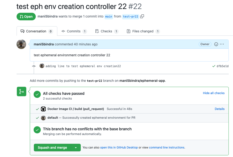 Github PR ephemeral environment created