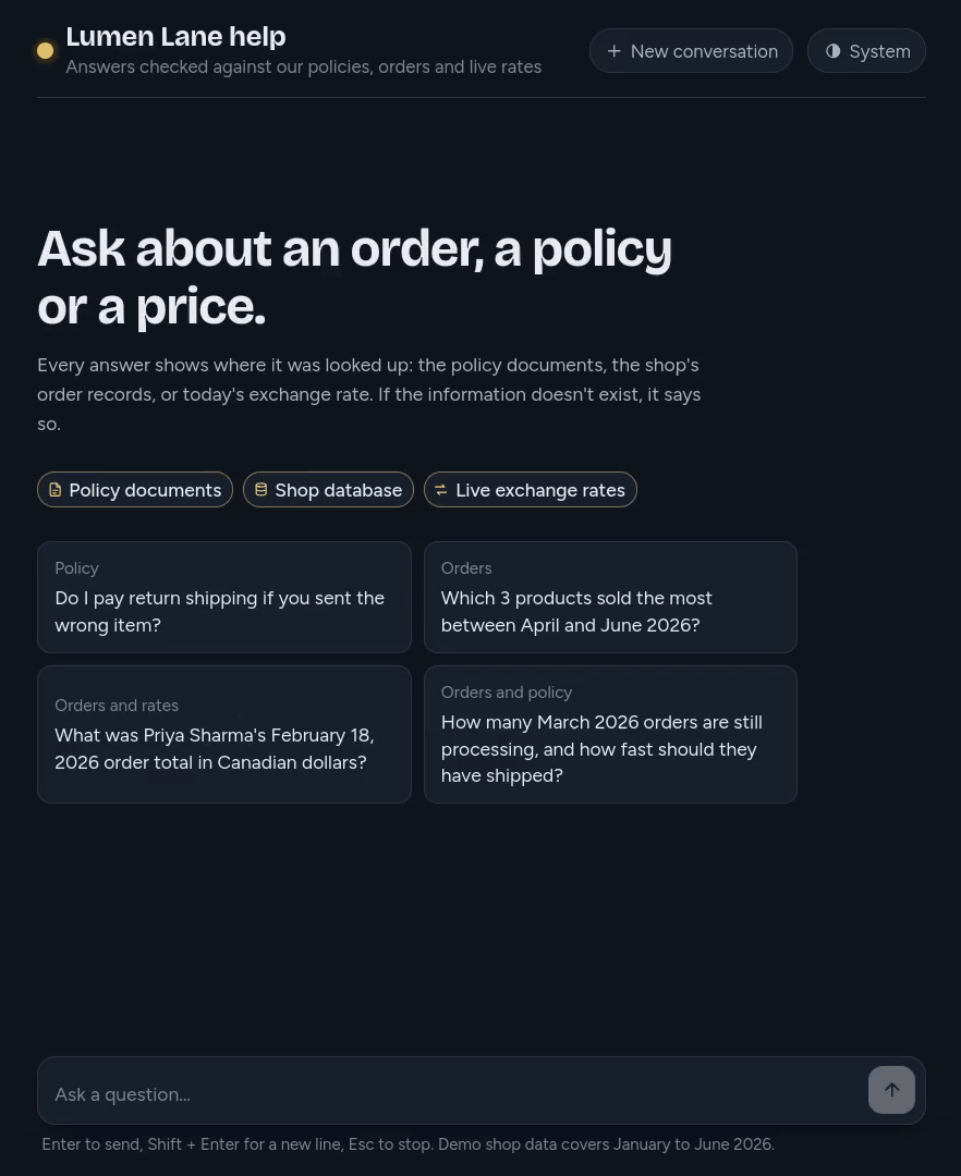 lookup-agent answering questions with its sources