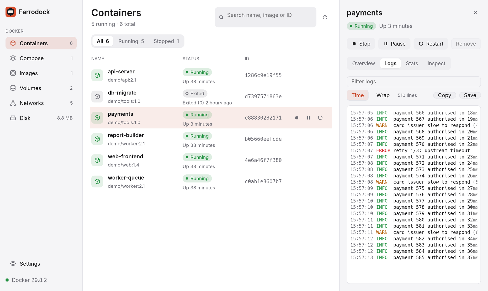 Live container logs