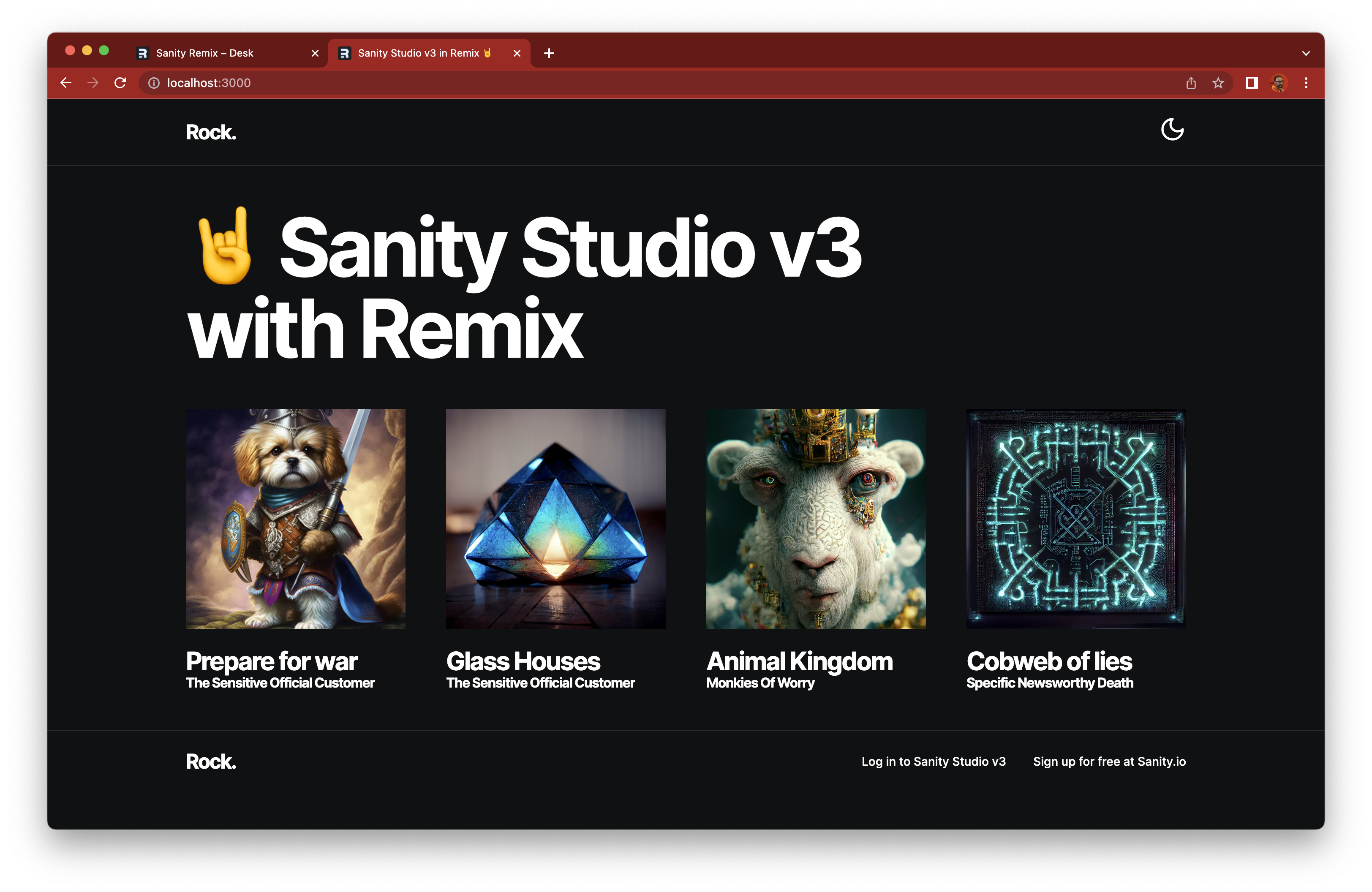 home Page of a Remix website