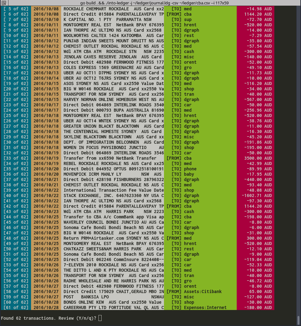 list of transactions