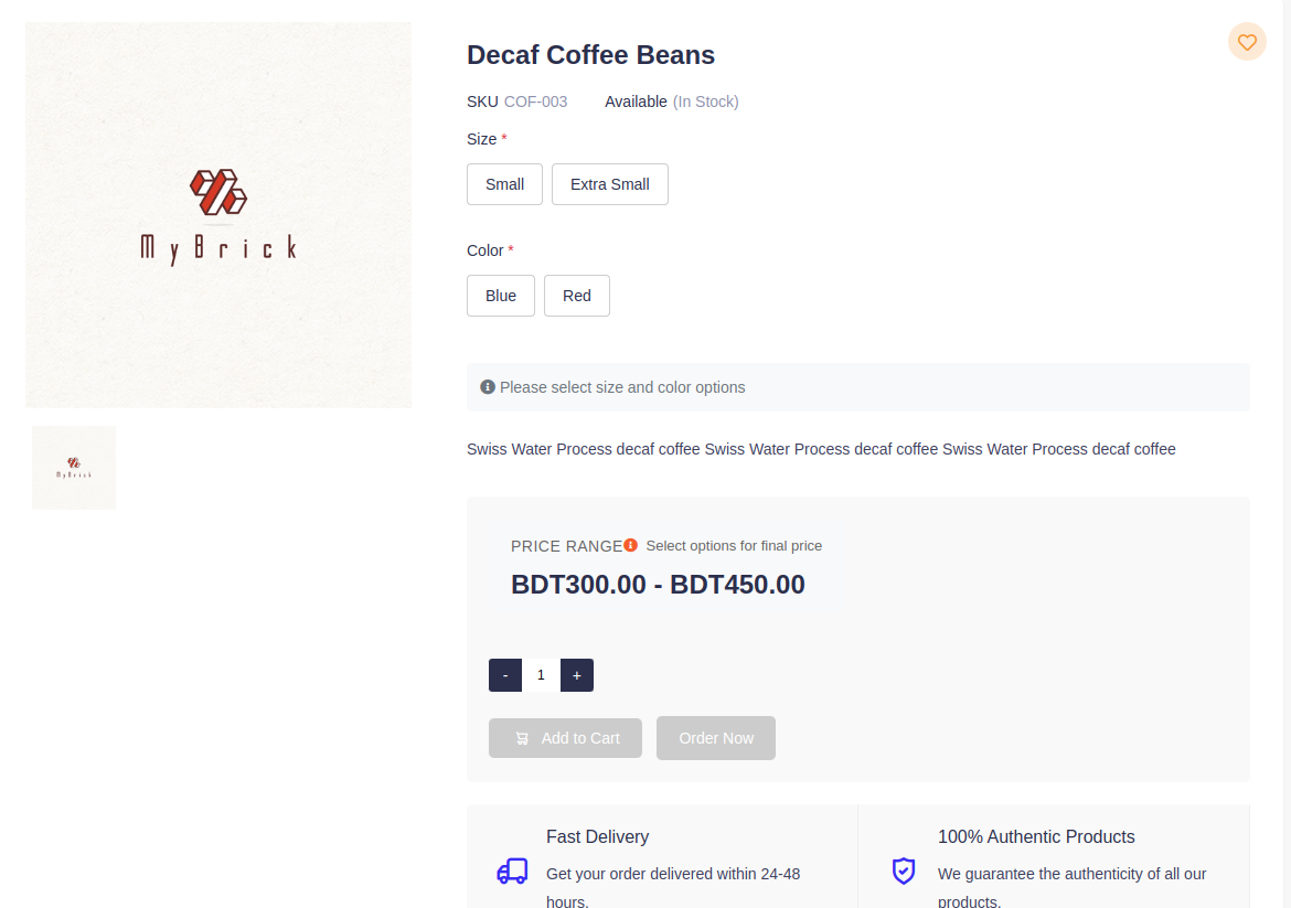 Product variant Page
