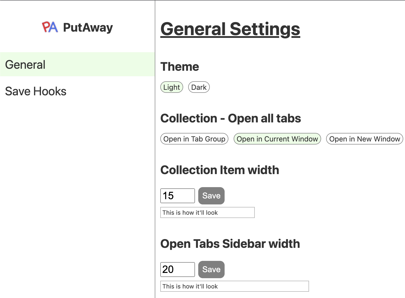 Settings Page