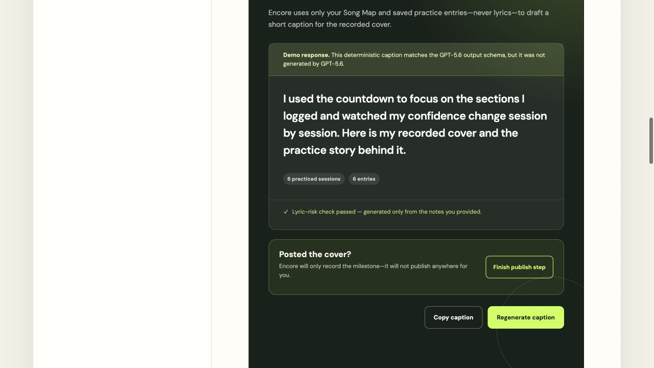 Encore Making Of caption and publish controls