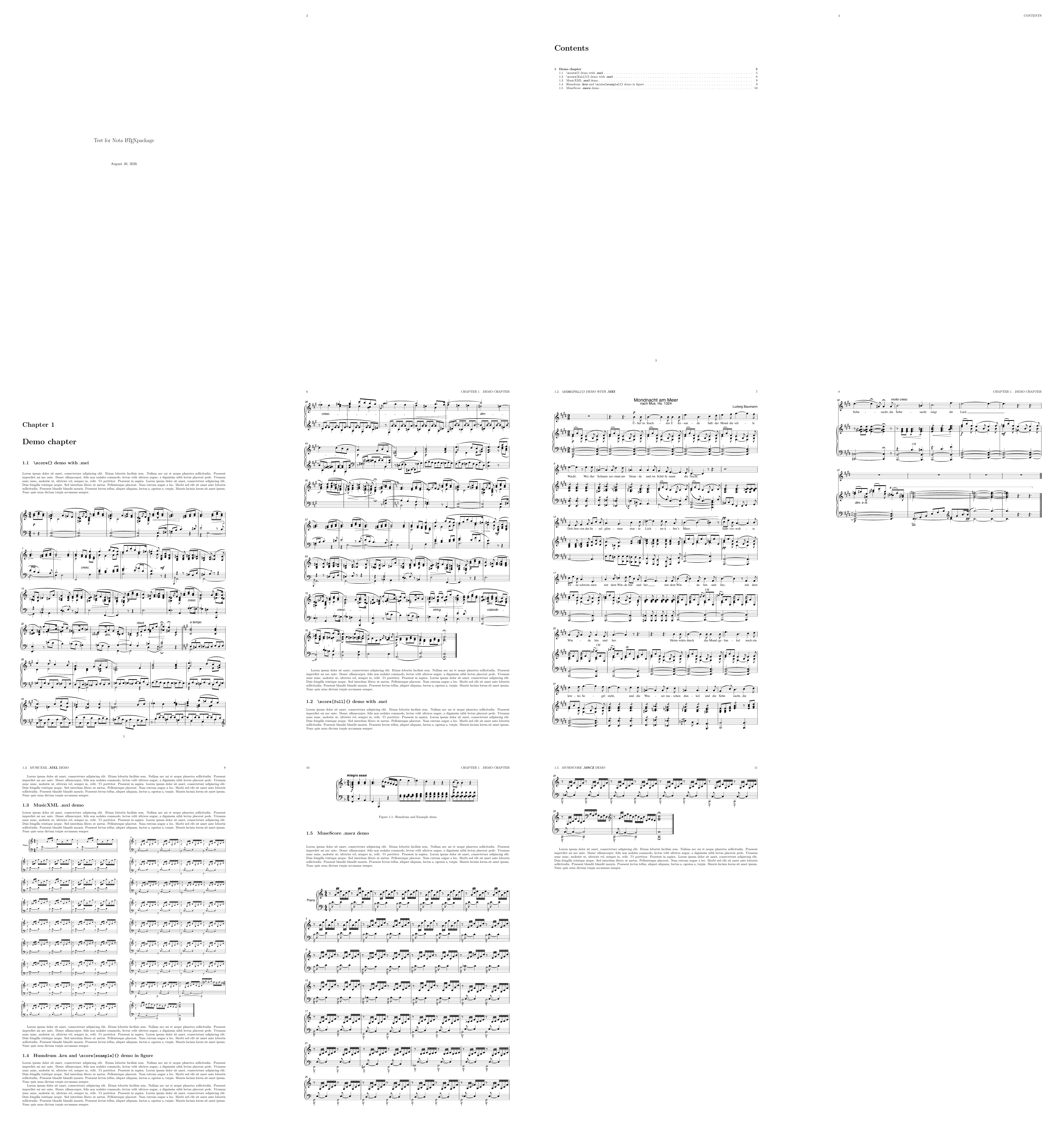 An A3 two-sided book with spacious notation, varied margins, and a two-column passage. Contact sheet of an A3 two-sided book with text and music arranged across twelve pages