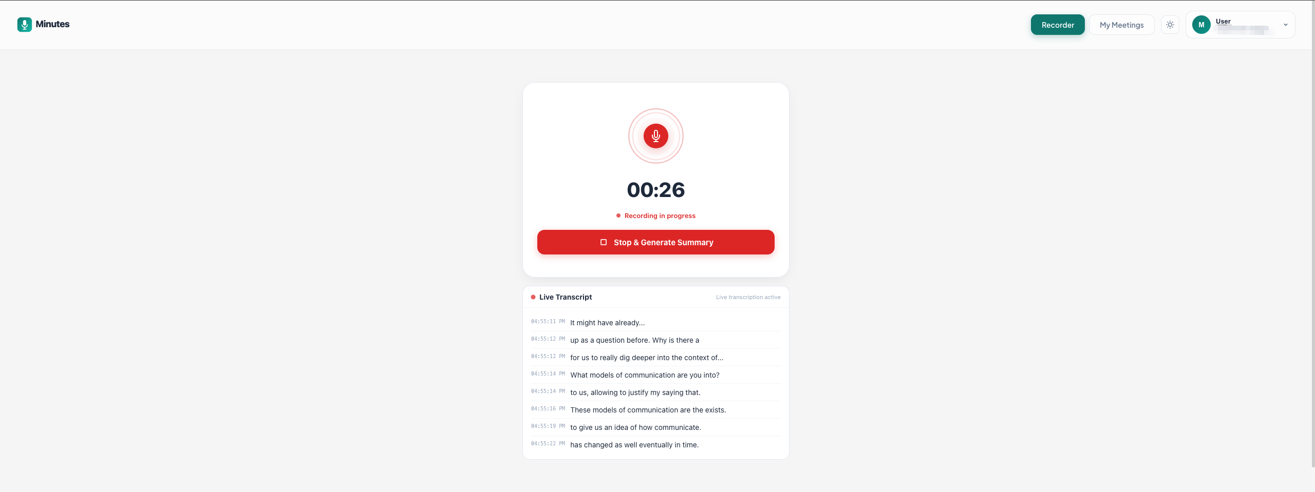 Record meetings with live transcription