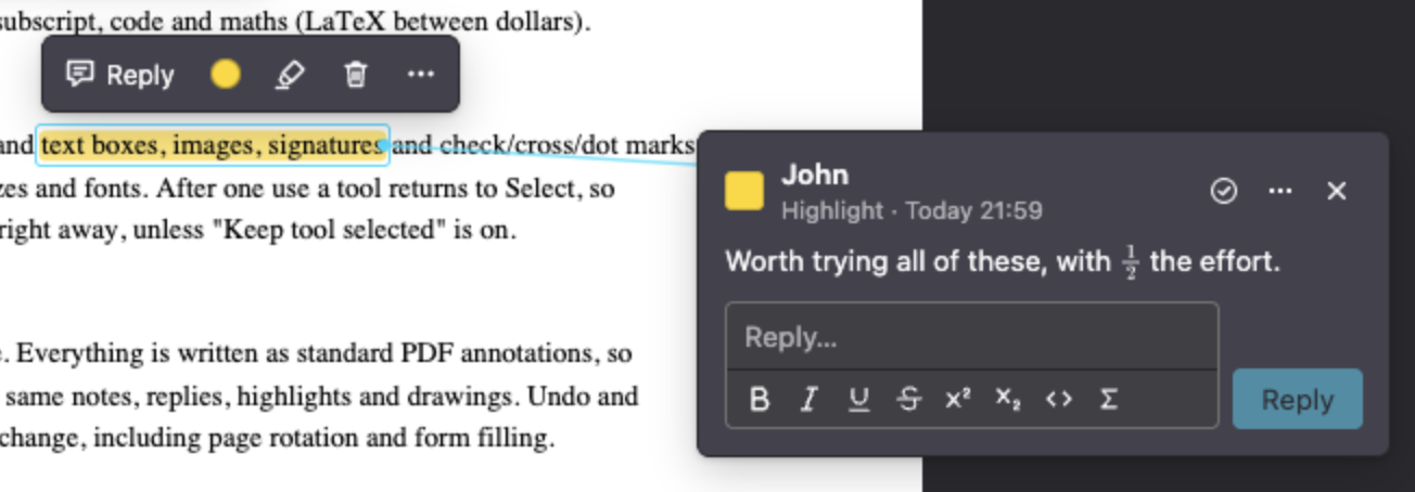 A comment card beside the page
