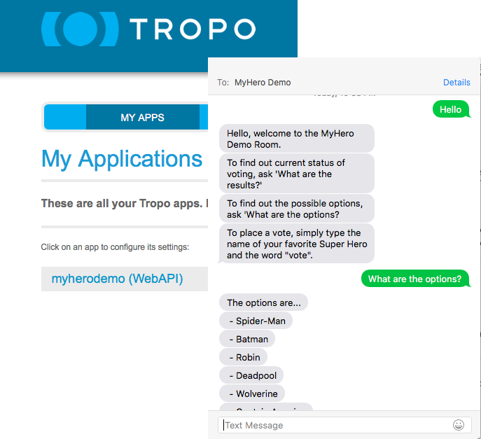 MyHero Tropo Service