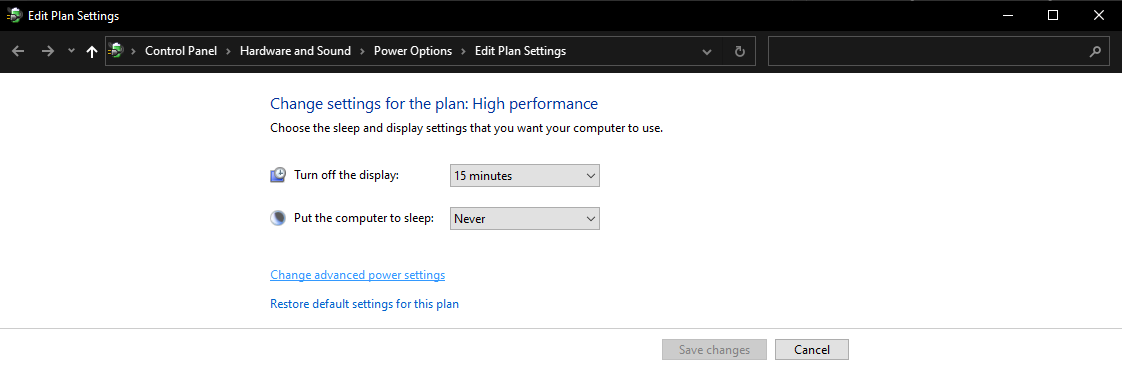 Change advanced power settings