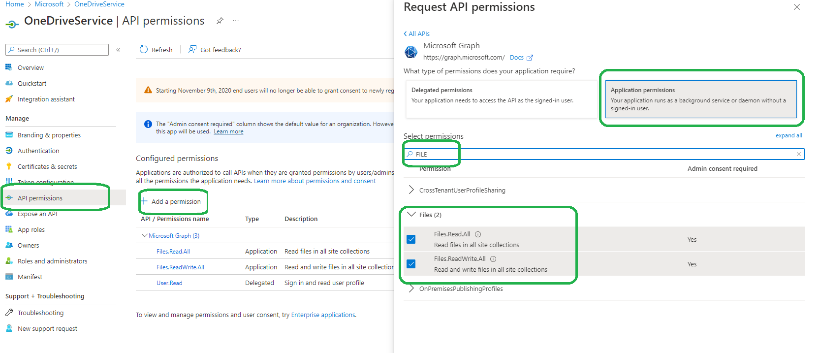Screenshot for adding api permissions
