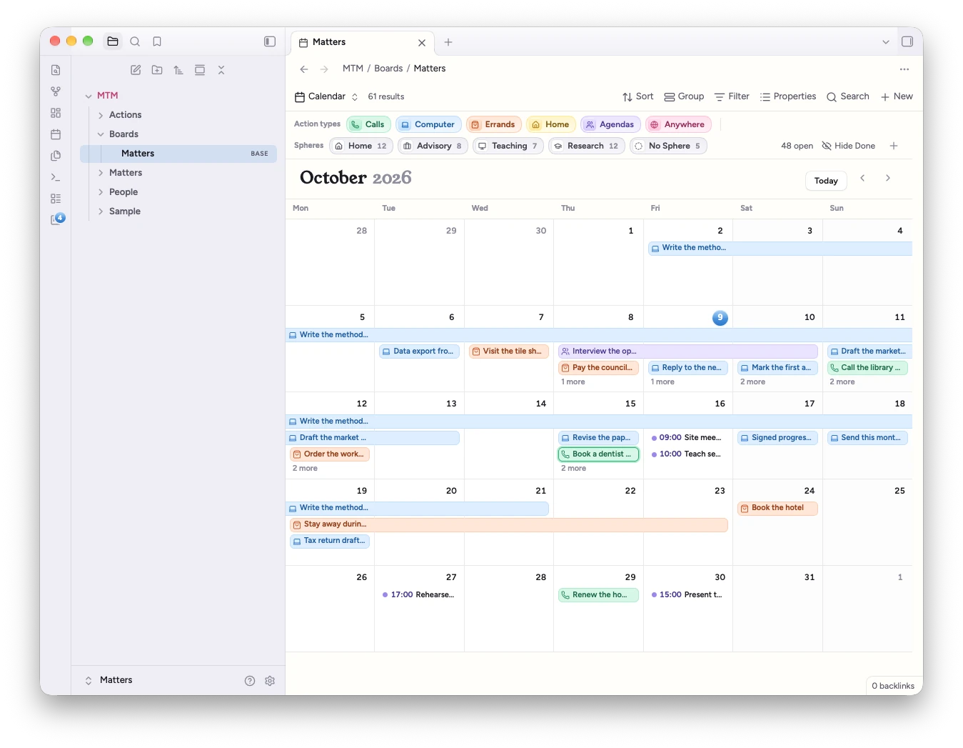 The calendar, a month at a time