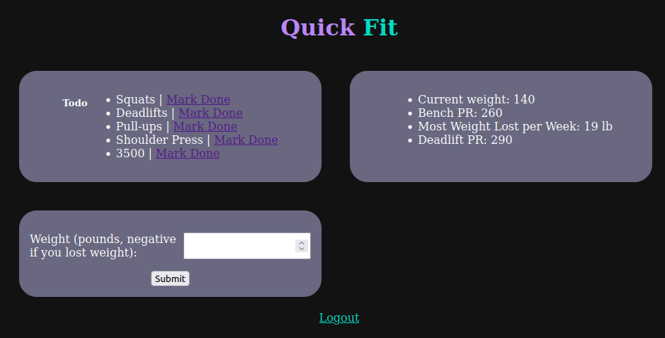 Screenshot of widget screen.