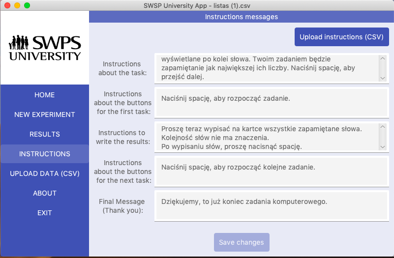 Instructions messages