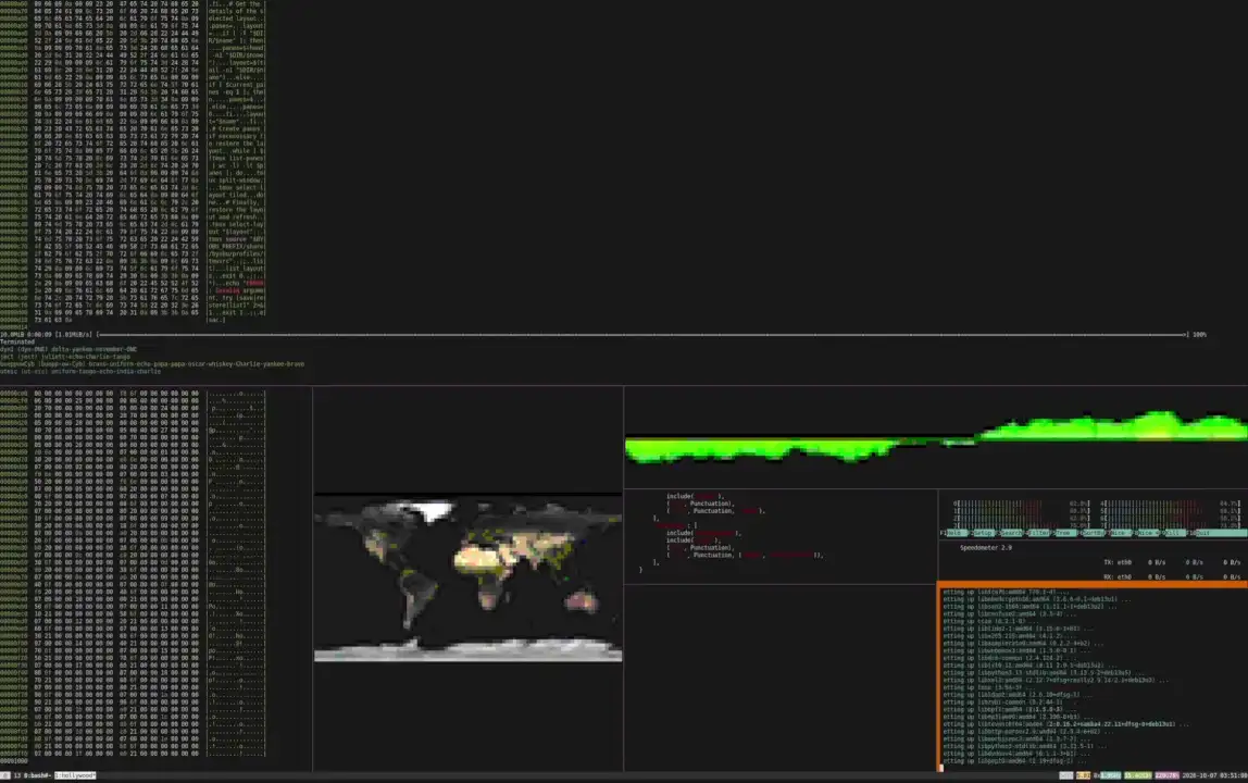 The Director's Cut running: several panes of widgets, each on its own timer