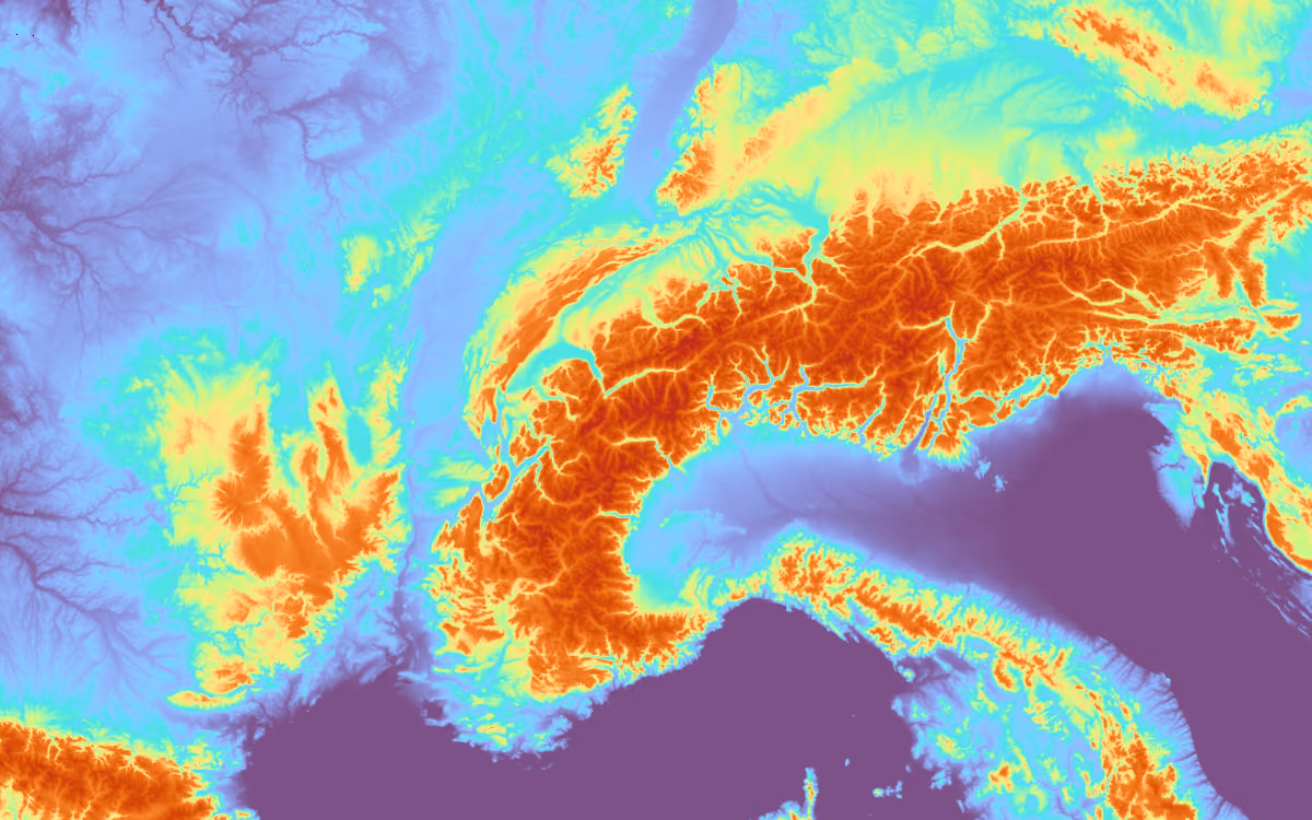 Terrain elevation visualized as a heatmap