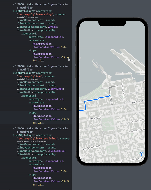 A screen recording demonstrating the declarative SwiftUI DSL reacting to changes live