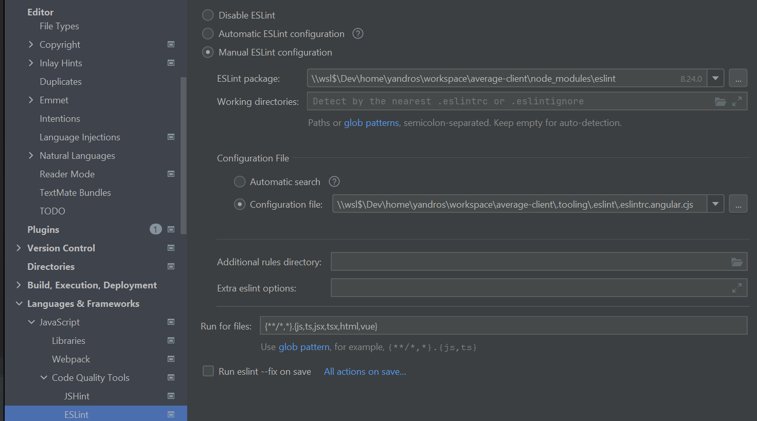 eslint config jetbrains