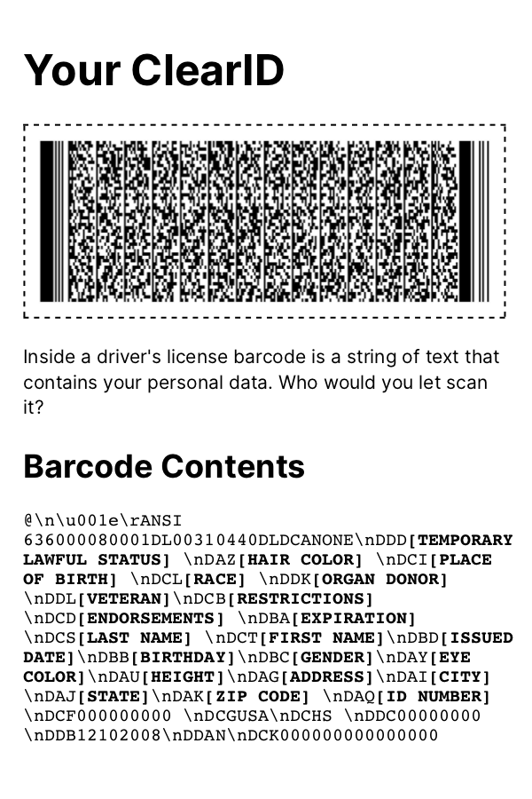 drivers license barcode by state