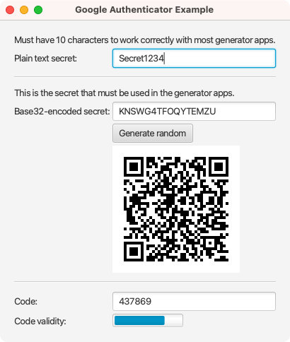 Google Authenticator example application