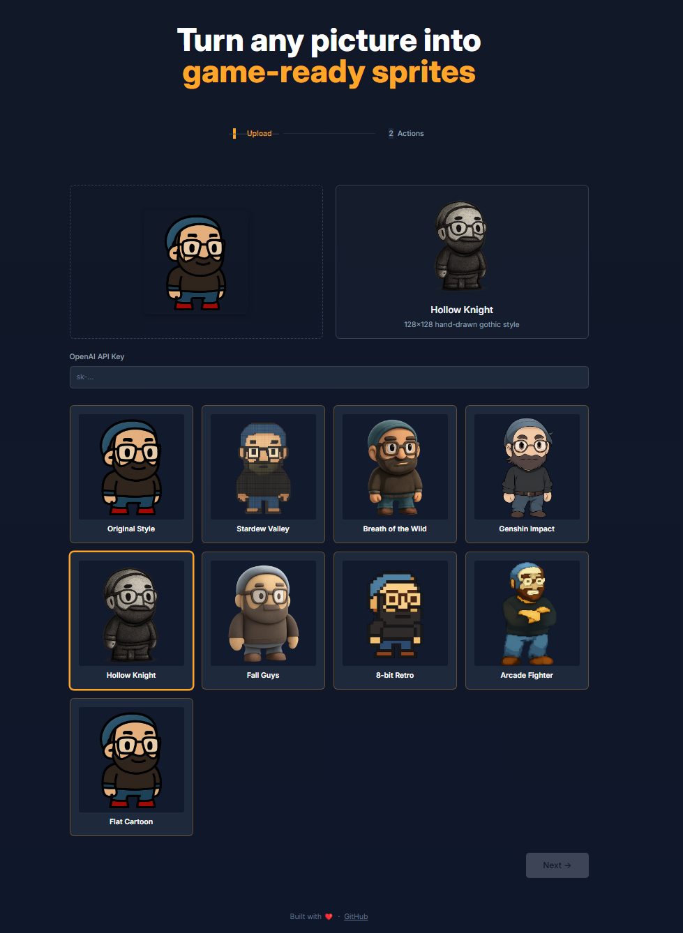 SpriteForge - Upload Screen