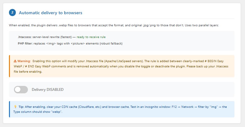 Automatic delivery section with .htaccess and PHP filter information