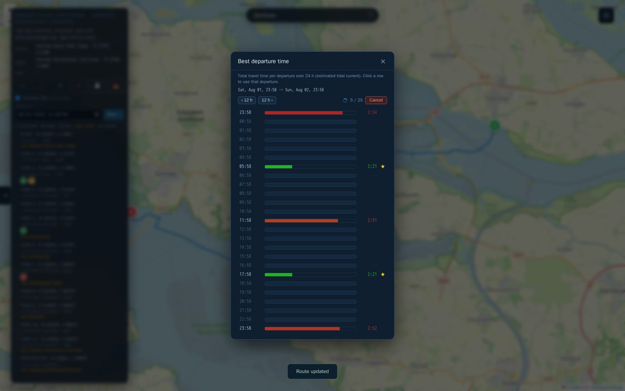 The departure planner filling in as it scans
