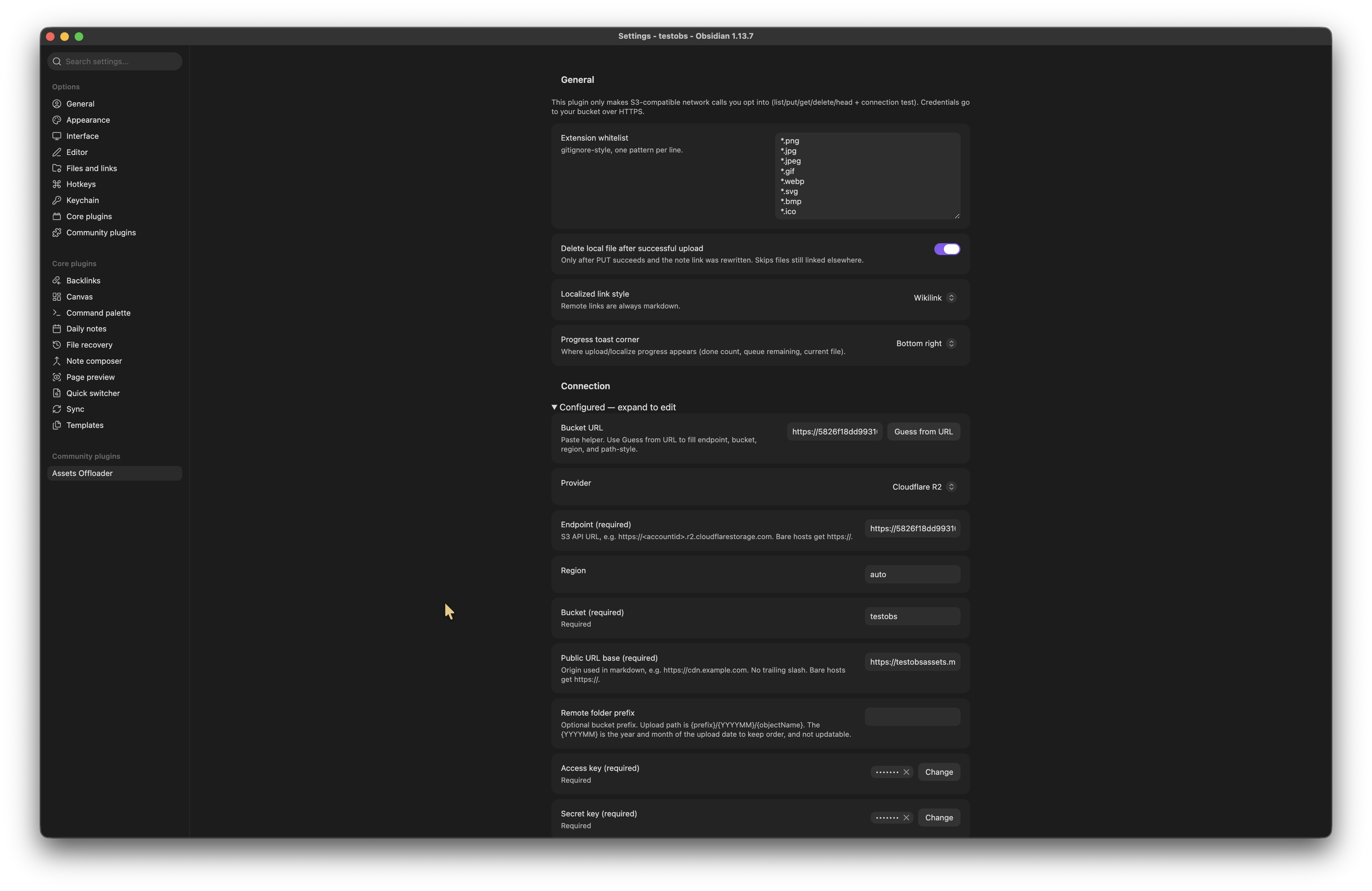 Settings → Assets Offloader
