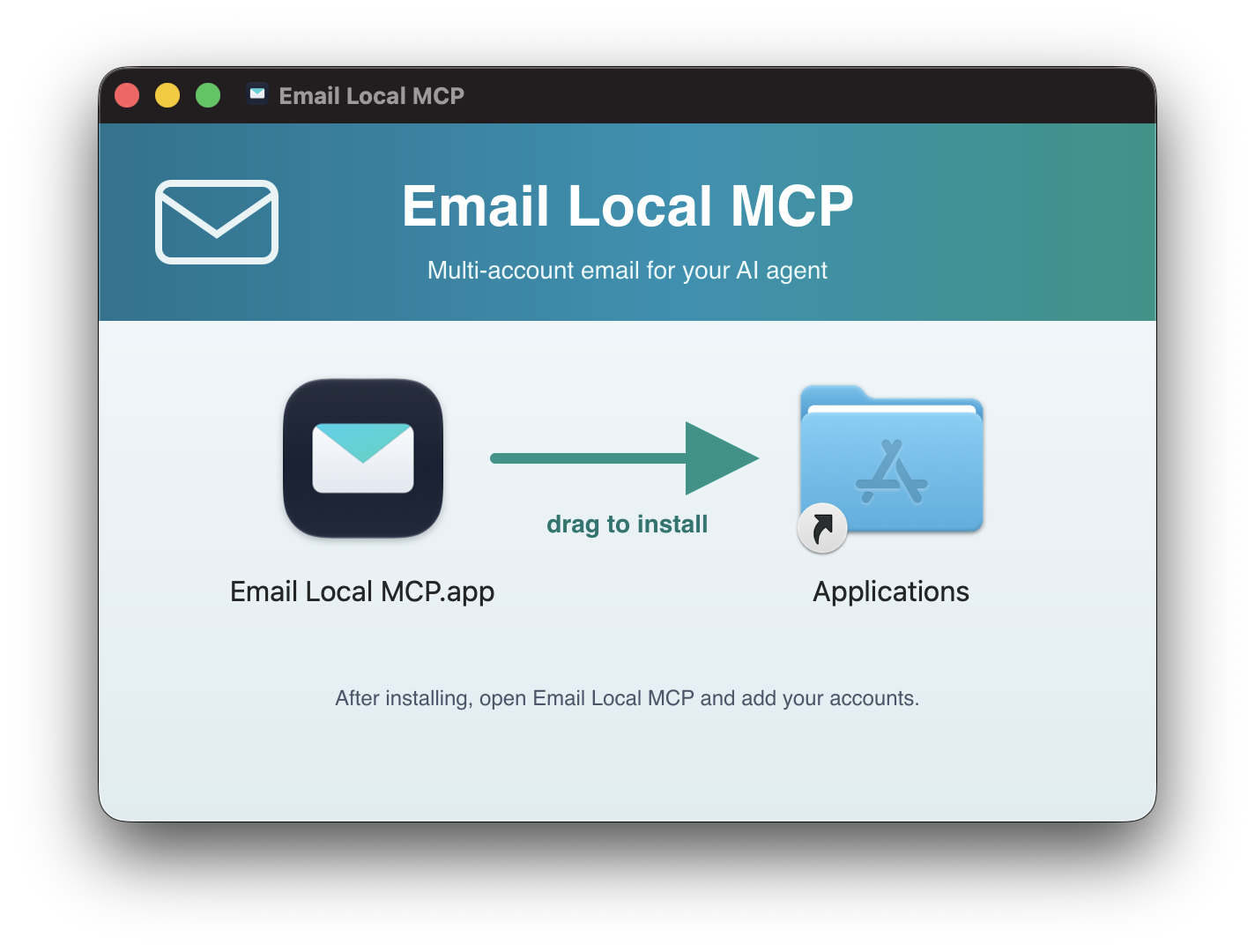 Drag Email Local MCP to your Applications folder to install