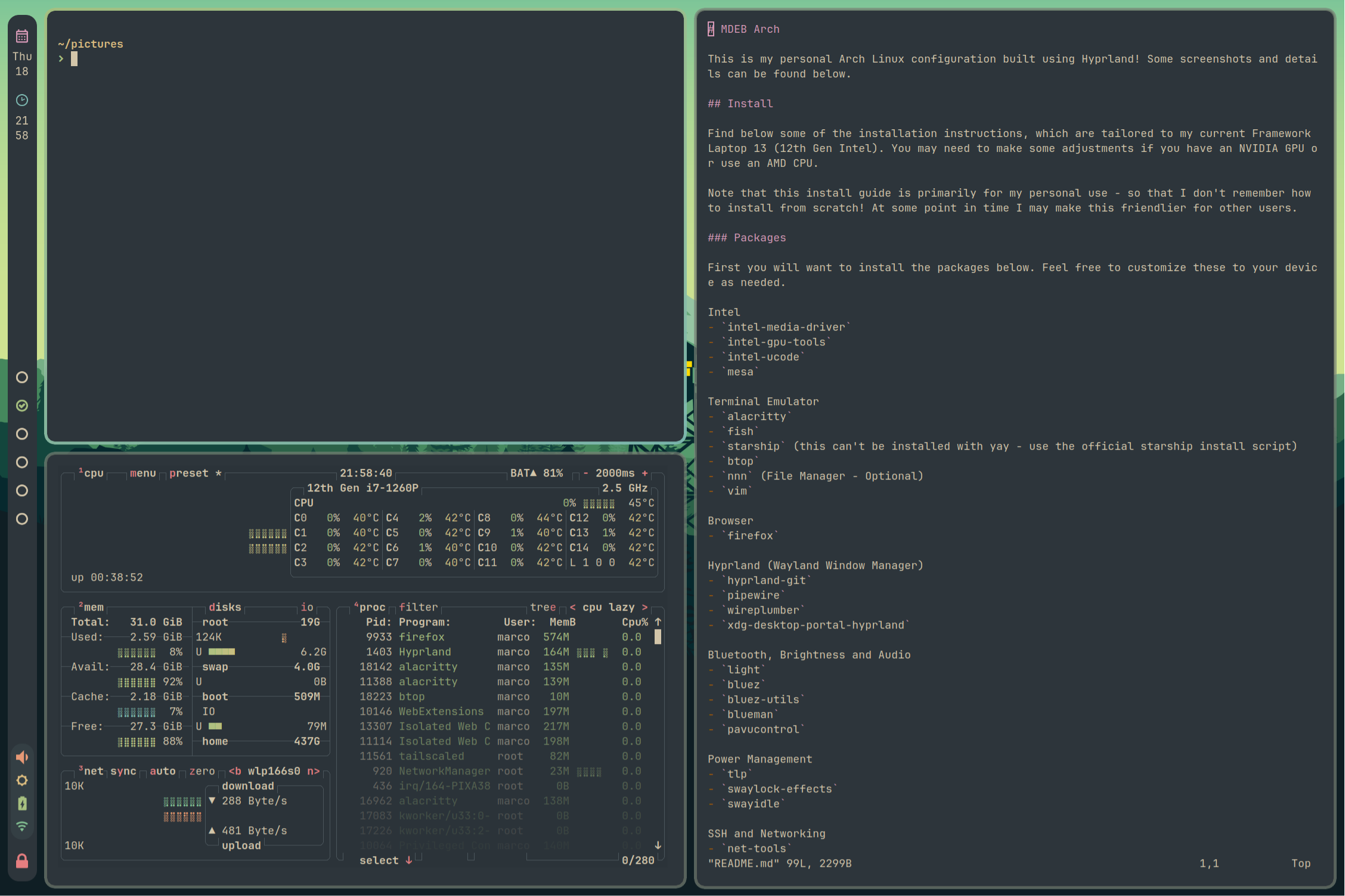 screenshot of terminal layout