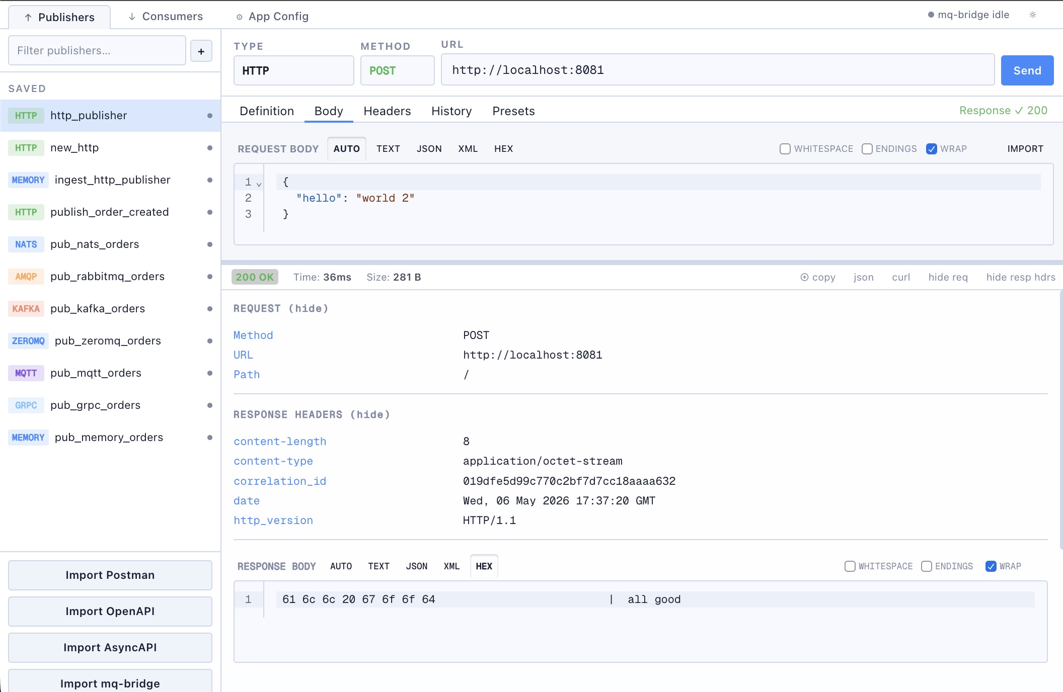 mq-bridge UI - publishers