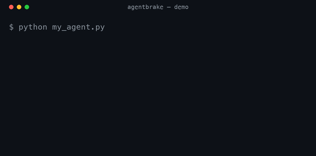 AgentBrake halting a runaway agent at a cost ceiling
