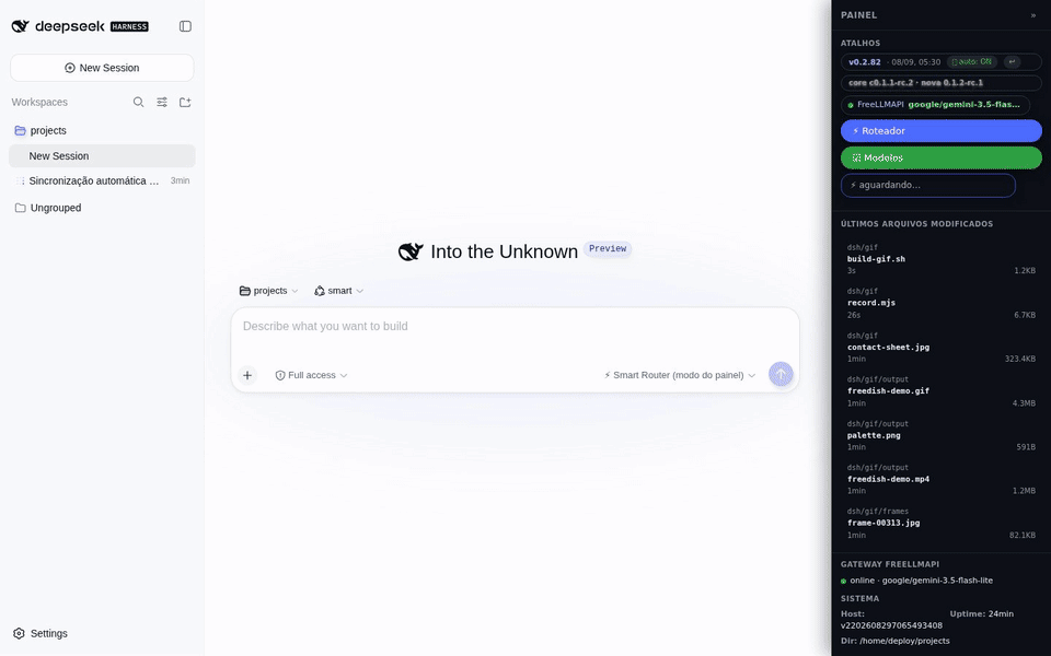 FreeDSH in action — FreeLLMAPI, Smart Router, model controls and safe core updates