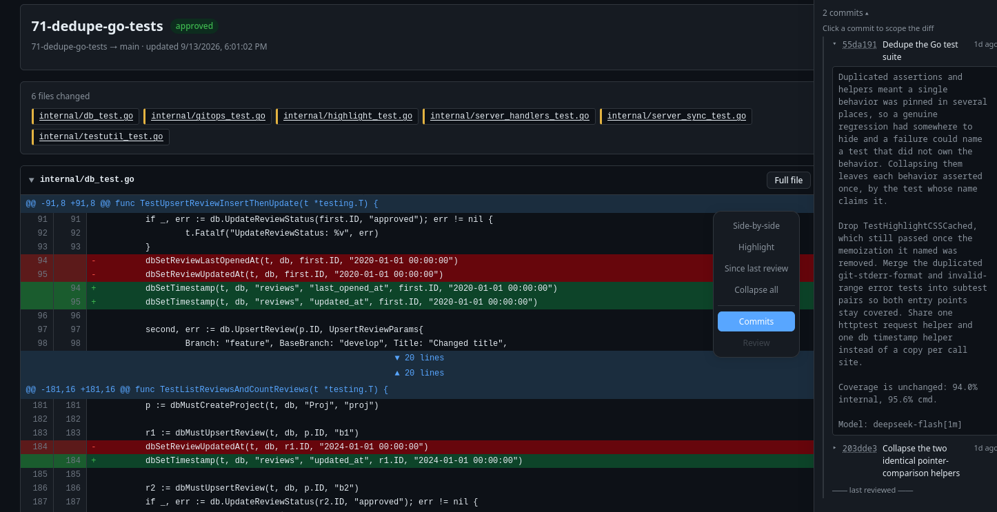 Dark Mode: Diff view with commit details Dark Mode: Diff view with commit details