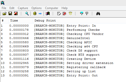 Debugging messages printed on DbgView