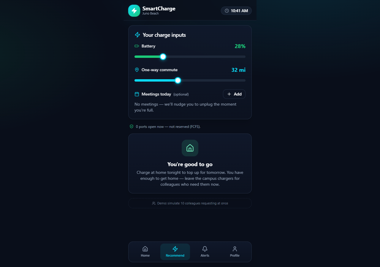 Recommendation screen
