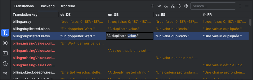 Translation Tool Window Table View