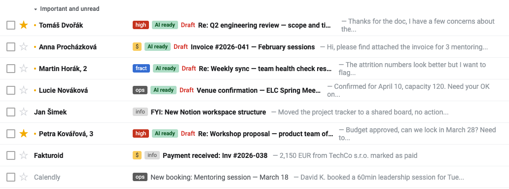 Email triage screenshot