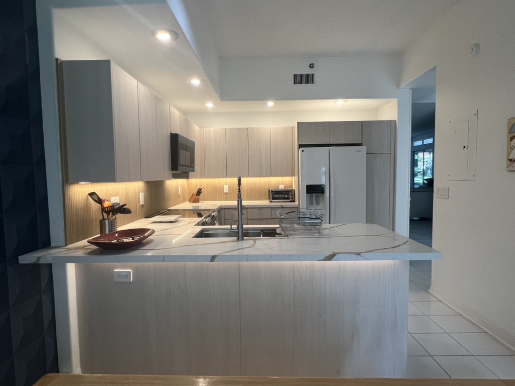 Updated kitchen with marble-look counters