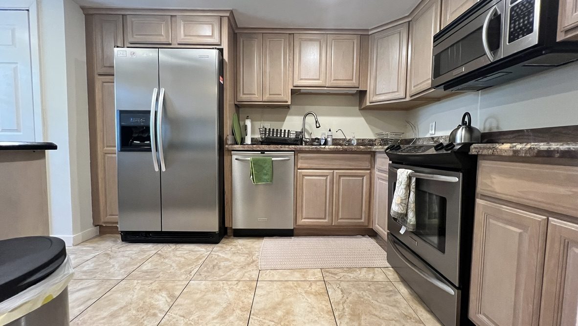 Kitchen with stainless steel appliances