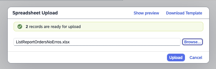 Spreadsheet Upload Dialog Spreadsheet Upload Dialog