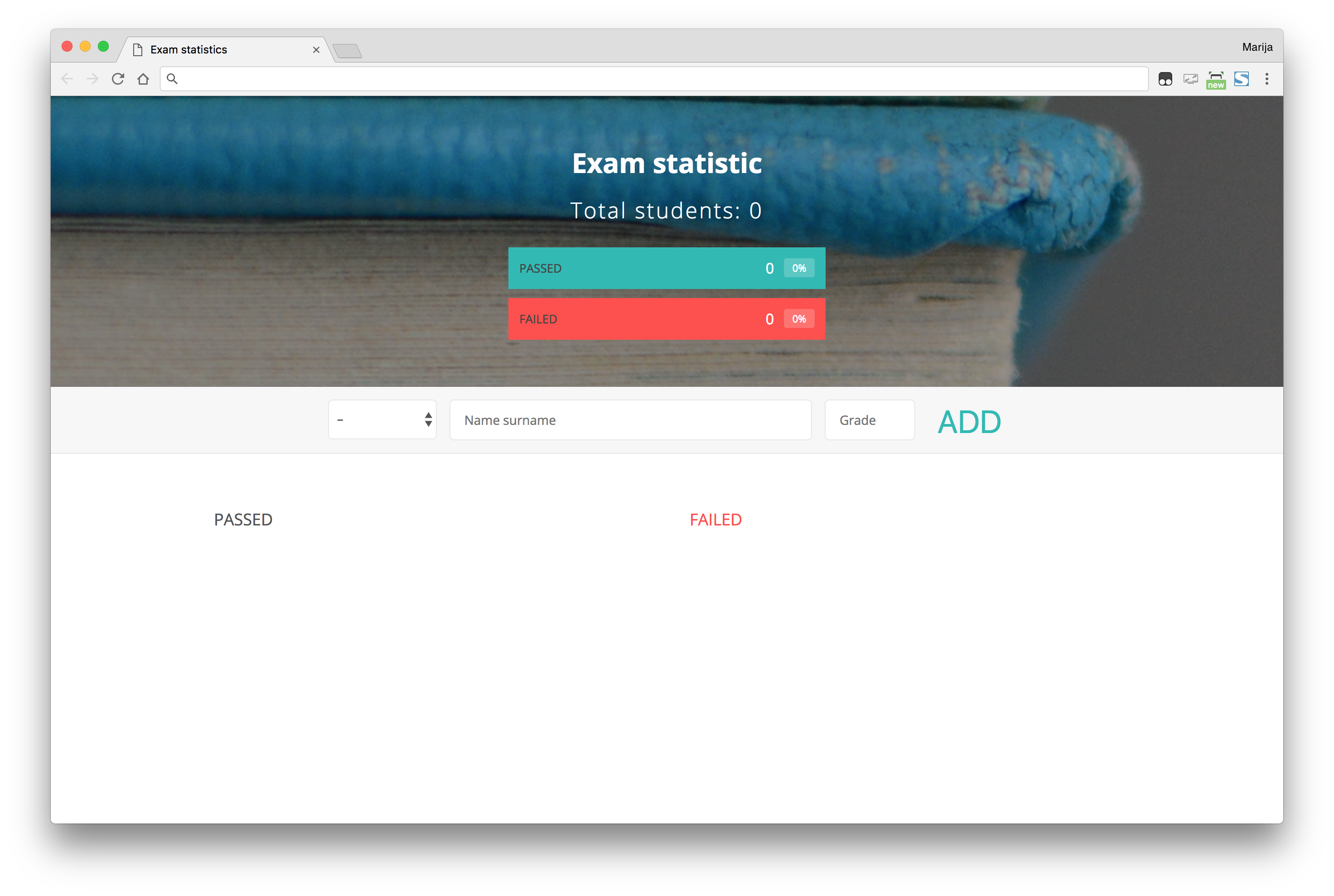 GitHub - mariadoesweb/exam-statistic: Single page JavaScript ...