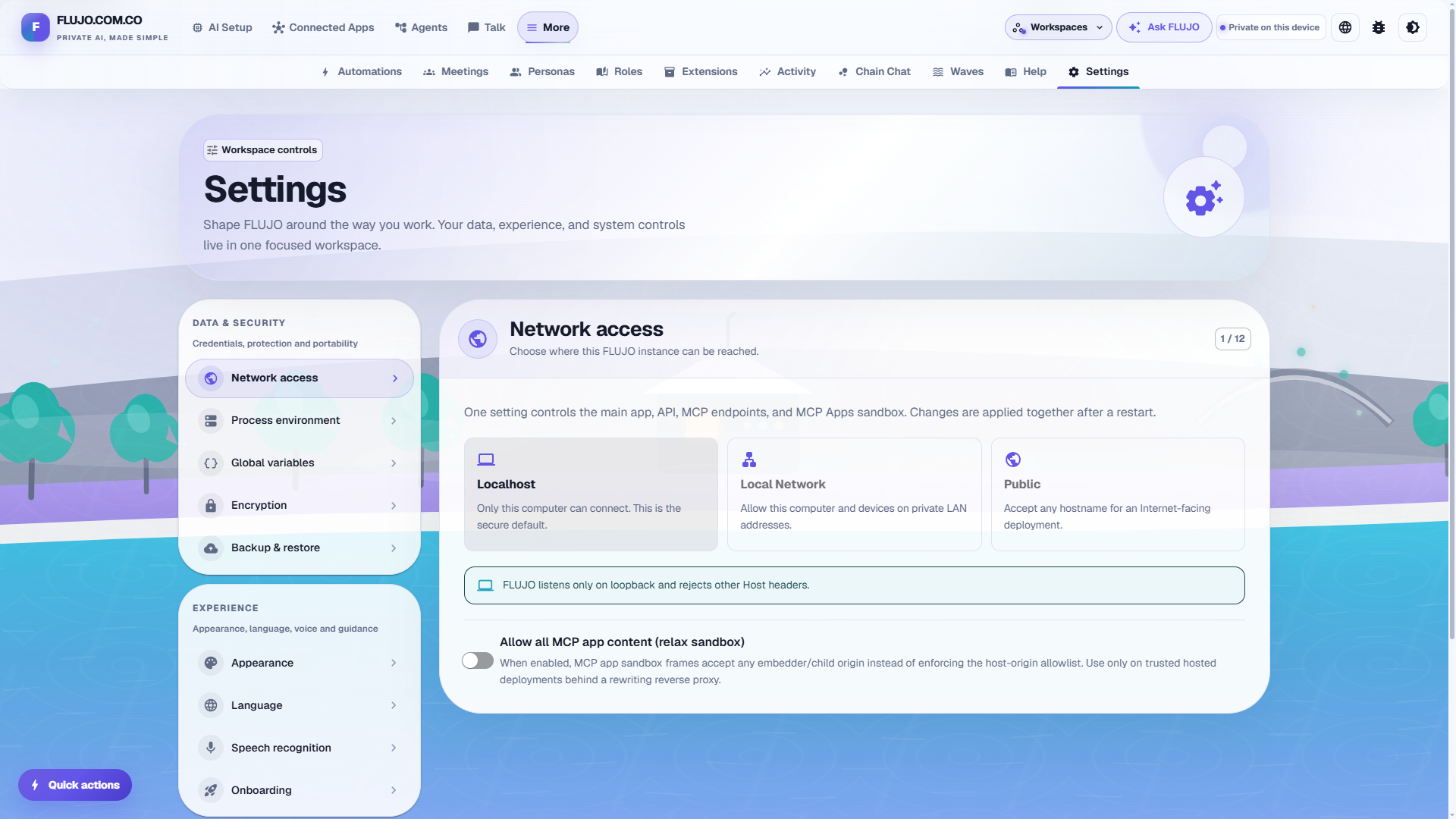 Settings — Network Access