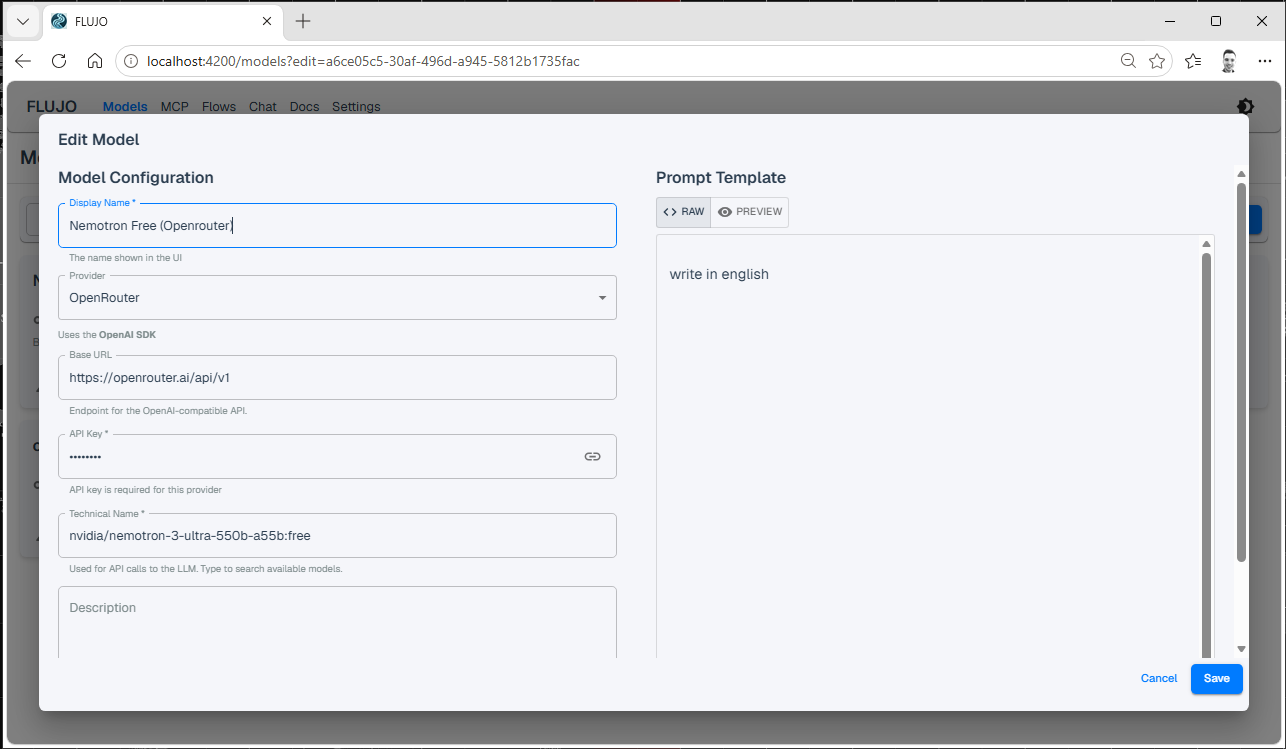 Model Configuration Modal