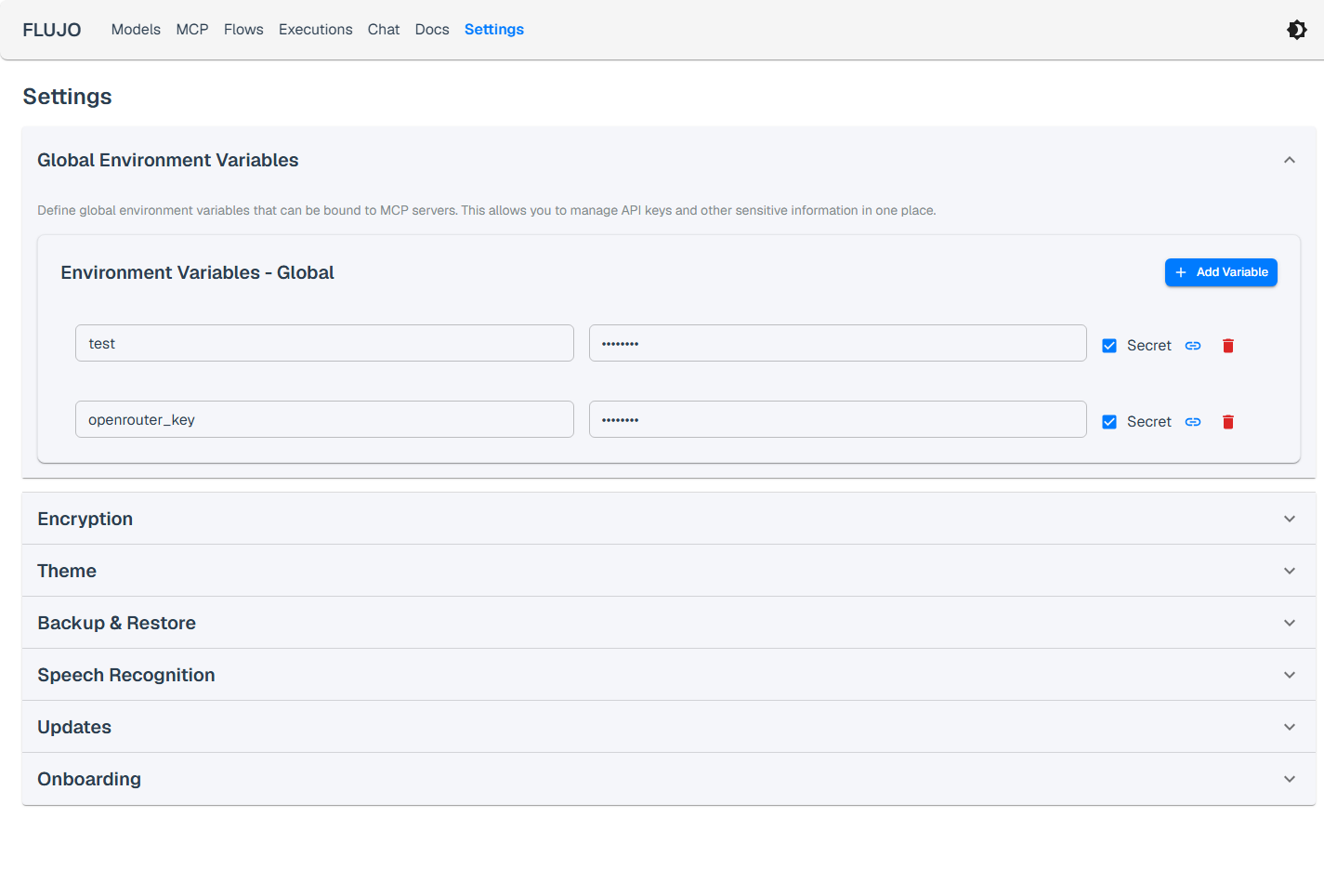 Settings — Global Environment Variables