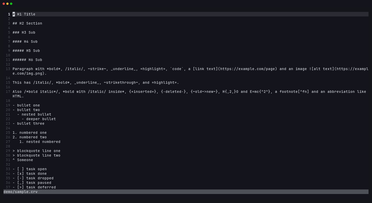 A Carve document rendered by carve