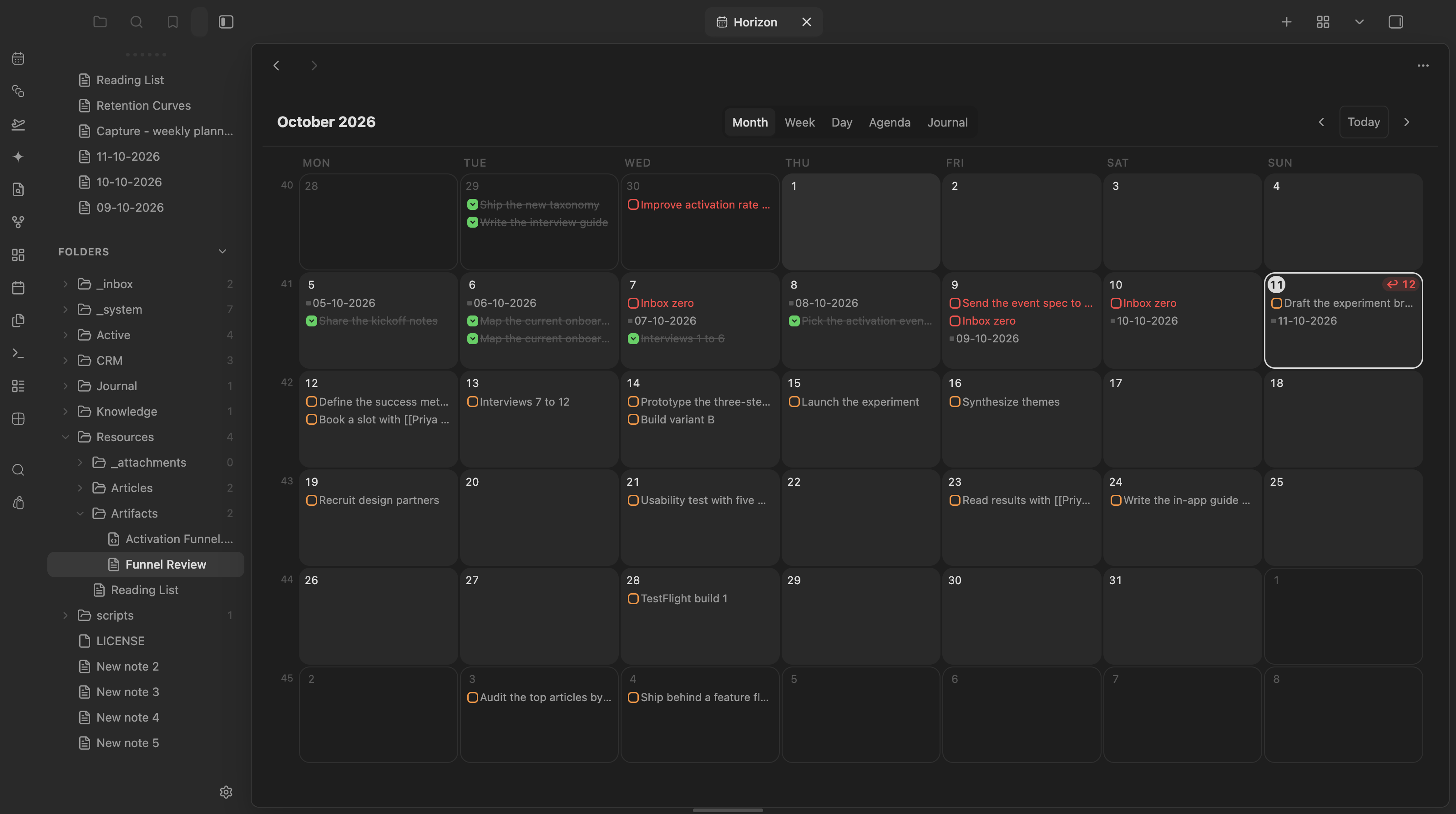 Horizon screenshot — Horizon month view