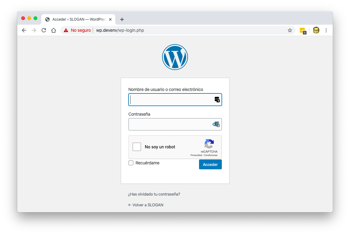 Example of the login screen