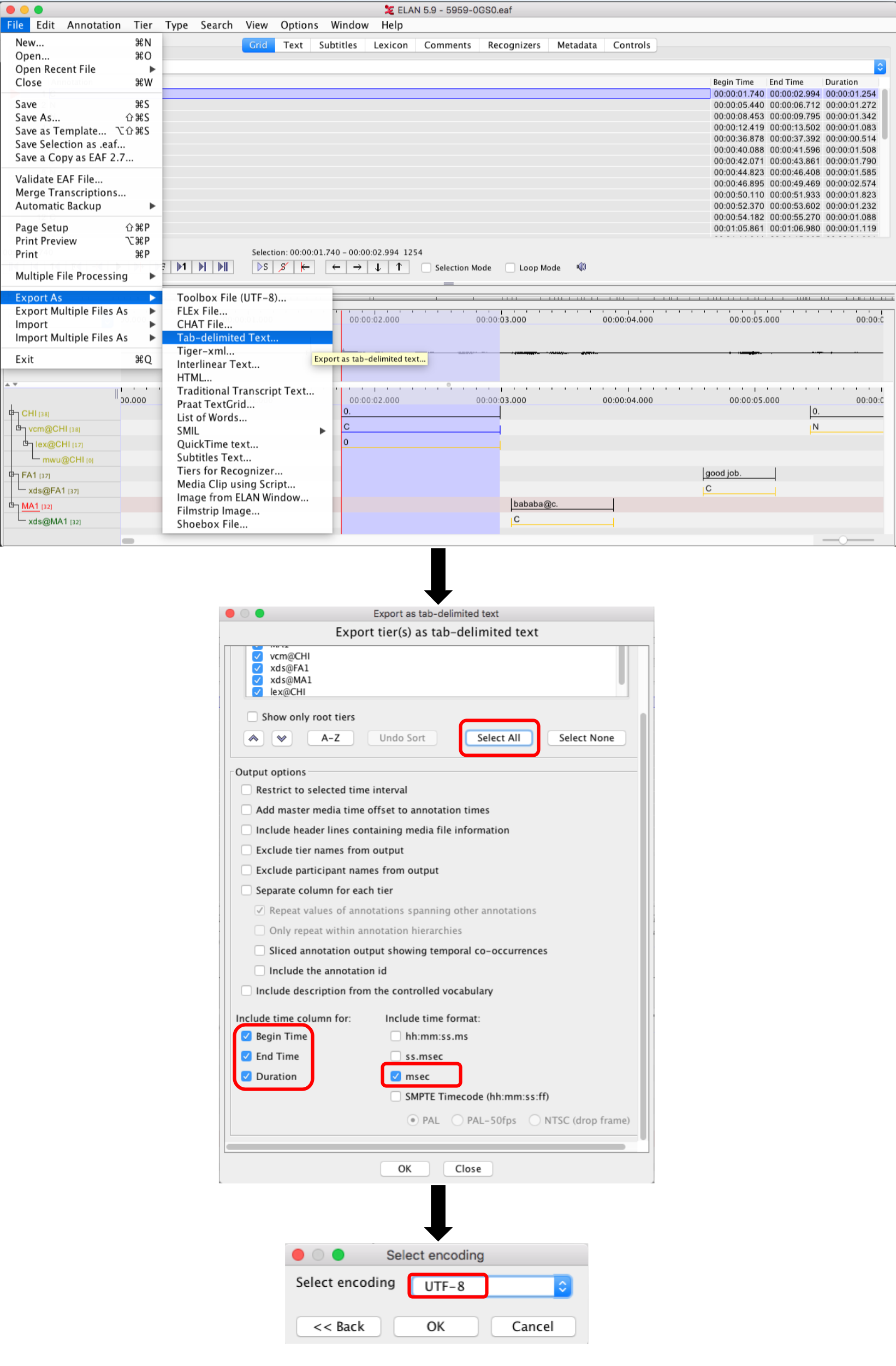 ELAN manual export example