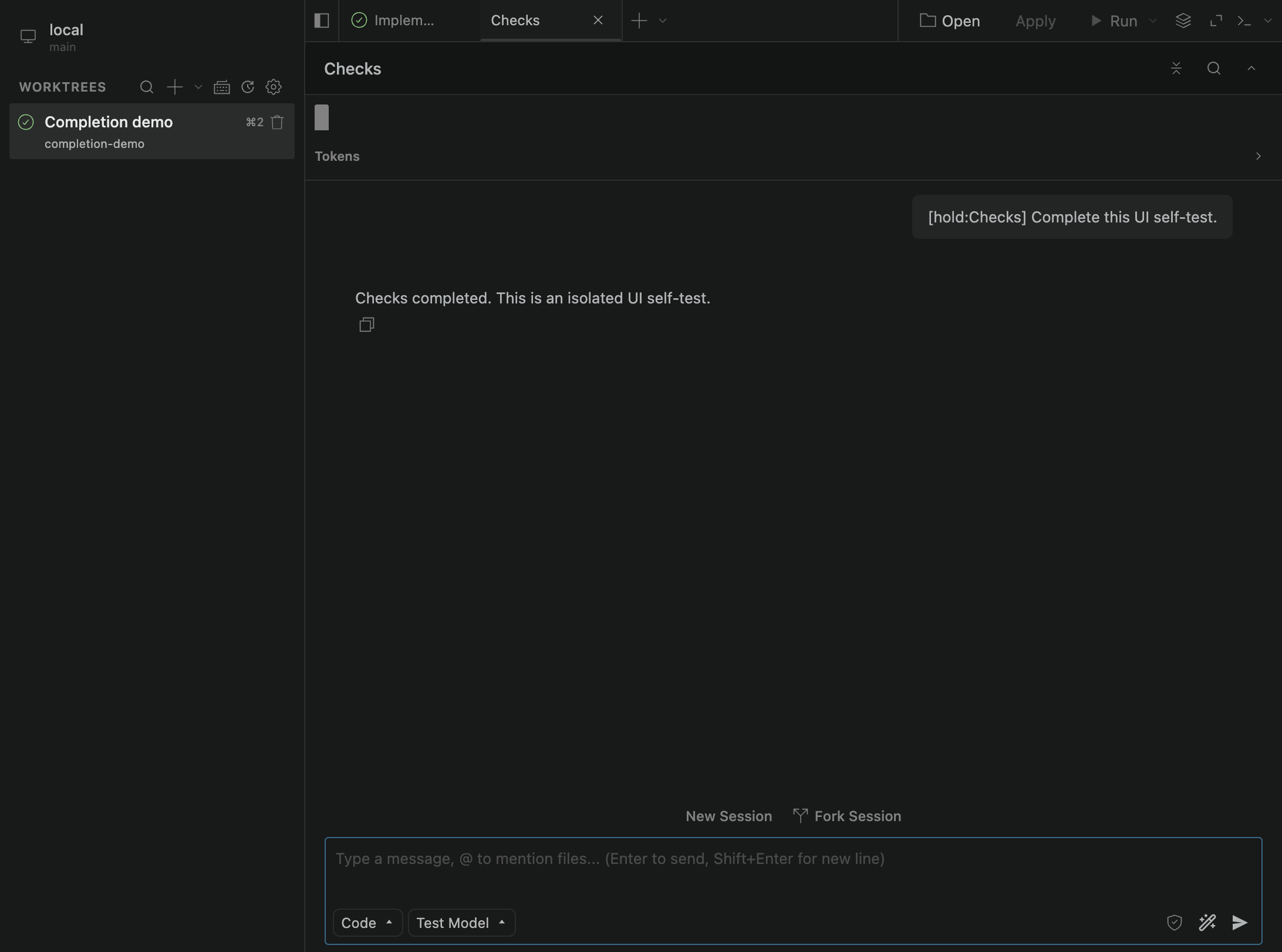 Worktree completion badge remains while Implementation is unread