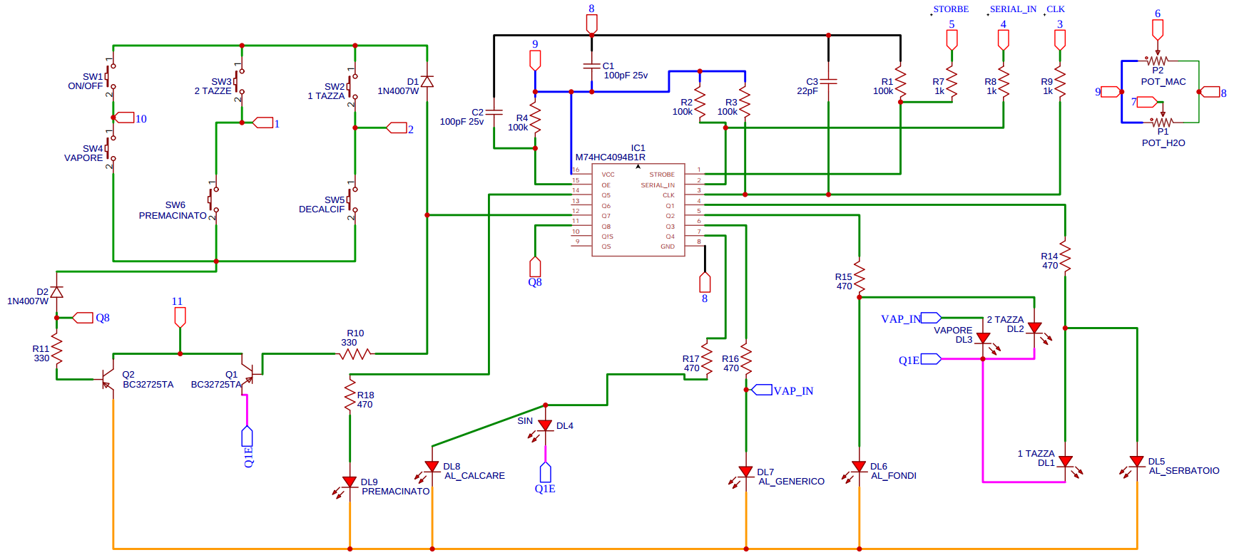 Electrical circuit of DeLonghi control panel